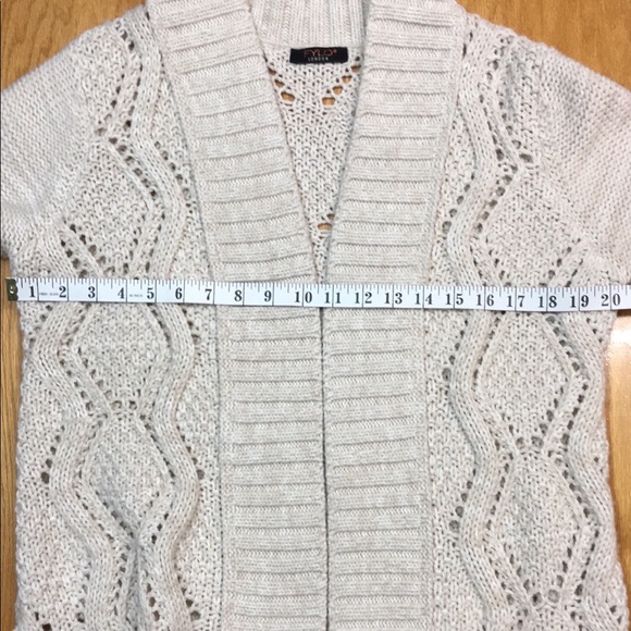 Fylo Cream Pattern Wool Blend Fringe Bottom Open Front Cardigan. Sz M - Picture 6 of 8